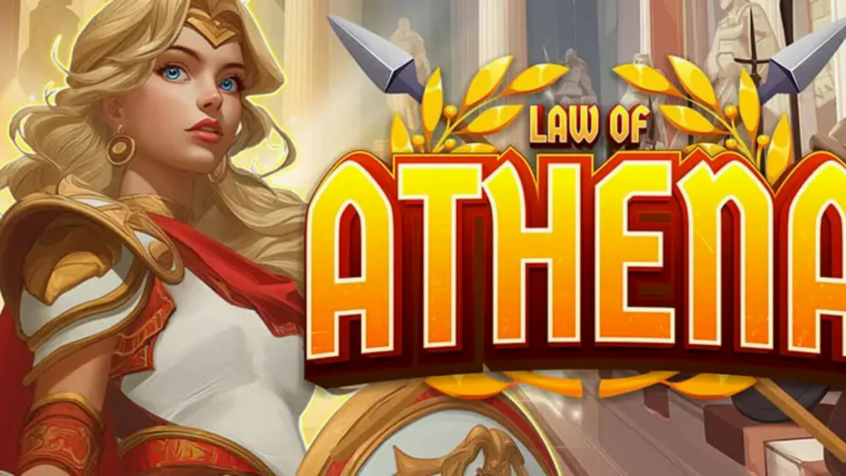 Interface do jogo de slot Law of Athena com temática grega